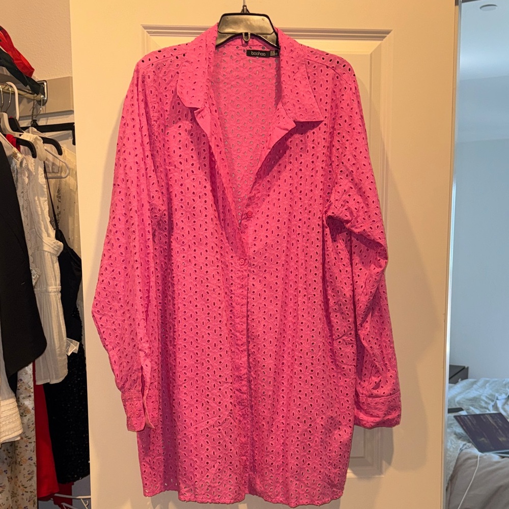 Boohoo Pink Eyelet Swim Coverup